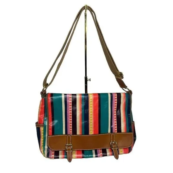Fossil Crossbody Striped Canvas‎ Messenger Bag - Picture 1 of 15
